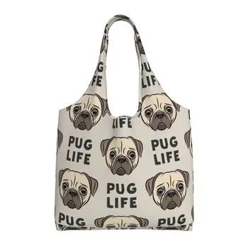 Торби за многократна употреба за пазаруване Pug Life Сгъваема, Моющаяся Чанта за пазаруване с чанта