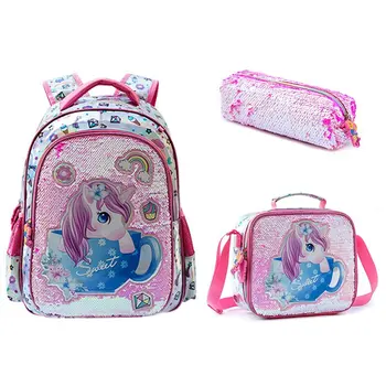 Ученически чанти с единорогом и пайети за момичета, раница за малки деца, материал Escolar, раница за ученици, училищен чанта 2023, комплекти чанти