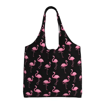 Чанта за покупки от розово фламинго, за многократна употреба за хранителни стоки сгъваеми чанти, миещи за мъже и жени, на пазара, обяд, пътуване