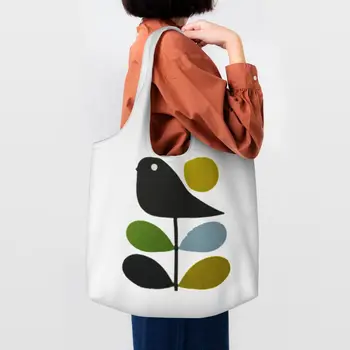 Чанта-тоут с хубав абстрактно принтом Orla Kiely Bird за пазаруване, Множество холщовая чанта-купувач на рамото, скандинавските чанти средата на века, чанта