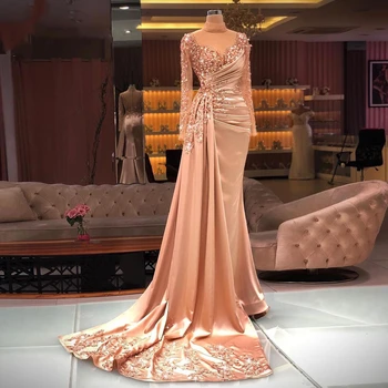 Частно Произведено по поръчка Елегантен Арабски Вечерна Рокля Русалка за жени с Дълги ръкави и високо деколте в Дубай, Мюсюлманската Вечерна рокля за Абитуриентски бал