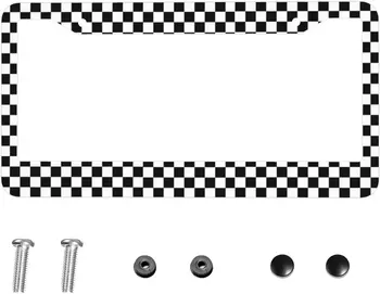 Черно-бялата рамка за регистрационен номер в шахматна дъска модел, Черно-бял капак за автомобилната бележки в шахматна дъска модел, Алуминиеви Рамки за автомобилни регистрационни табели