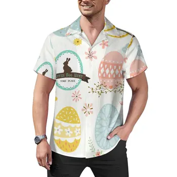Честит Великден, Свободна Риза, Мъжки Плажни цветни Ежедневни ризи с Шарени Великденски Яйца, Хавайски Блузи с къс ръкав в Ретро стил Оверсайз
