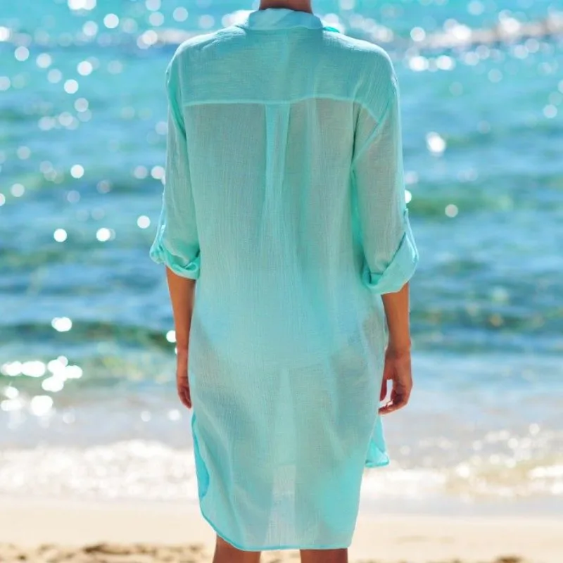 Ежедневна Мода Свободна Плажно облекло с дълги ръкави и джобове, бански костюми, Лятна дамска плажна Наметало, топ5