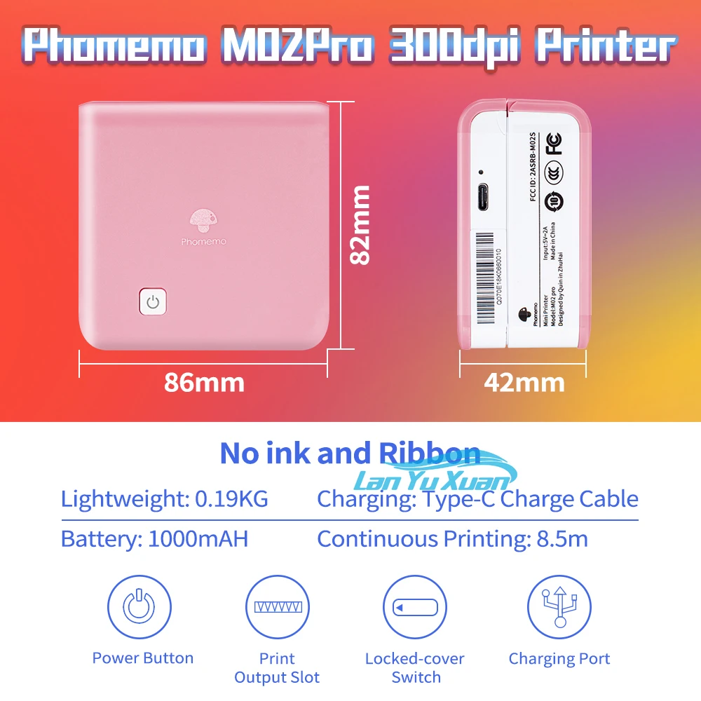 Лепкава снимка Impresora Portátil M02Pro 300 dpi Принтер Безжичен USB Type-C Термопринтер Termica Ролка Етикети принтер5