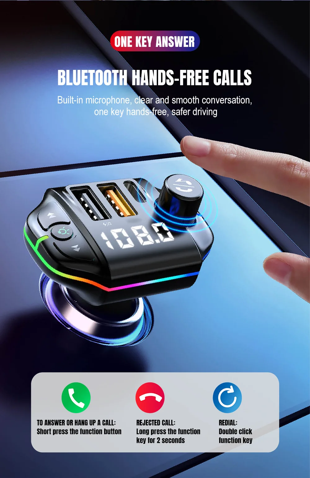 Автомобилен Bluetooth плейър A10 3.1 A, Запалки, зарядно за кола PD, зарядно за кола с два USB, FM трансмитер1