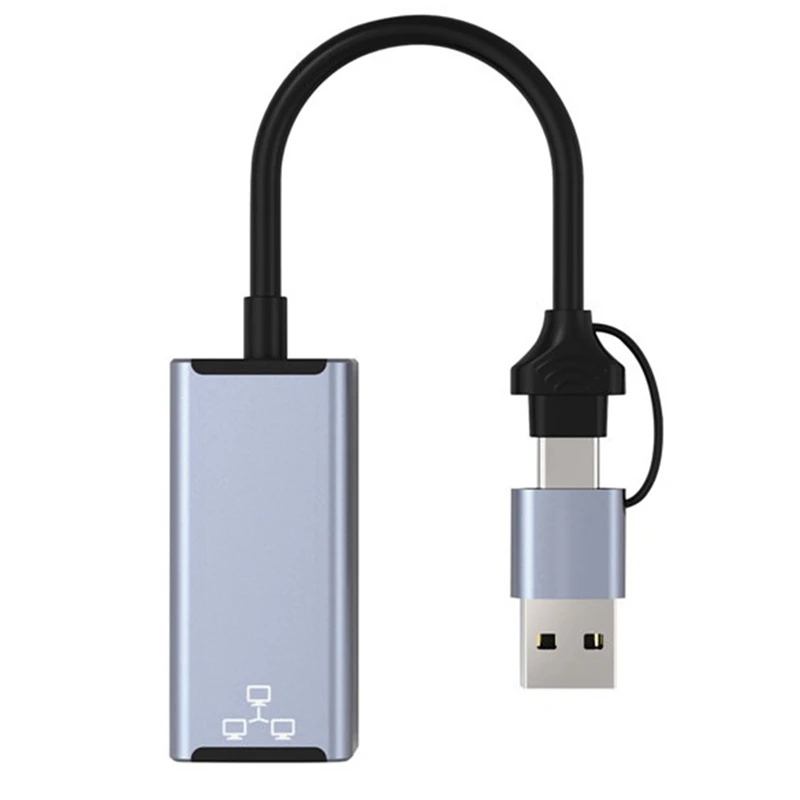 1 Бр. Двуглавия USB Type C Ethernet Адаптер Мрежова карта USB Type-C КЪМ RJ45 1000 Mbps Мрежов адаптер За настолен лаптоп4