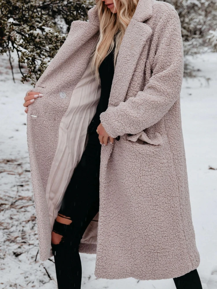 Дълго палто, женски топло монофонични топ с дълги ръкави, стегната елегантен дамски дрехи, зимни модни и ежедневни връхни дрехи, Плюшен нова яке2