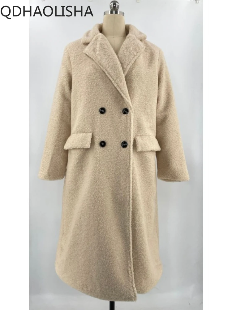 Дълго палто, женски топло монофонични топ с дълги ръкави, стегната елегантен дамски дрехи, зимни модни и ежедневни връхни дрехи, Плюшен нова яке4