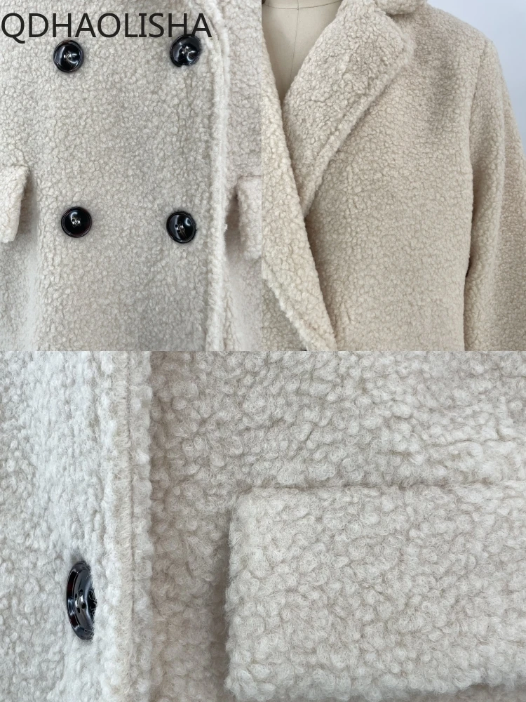 Дълго палто, женски топло монофонични топ с дълги ръкави, стегната елегантен дамски дрехи, зимни модни и ежедневни връхни дрехи, Плюшен нова яке5
