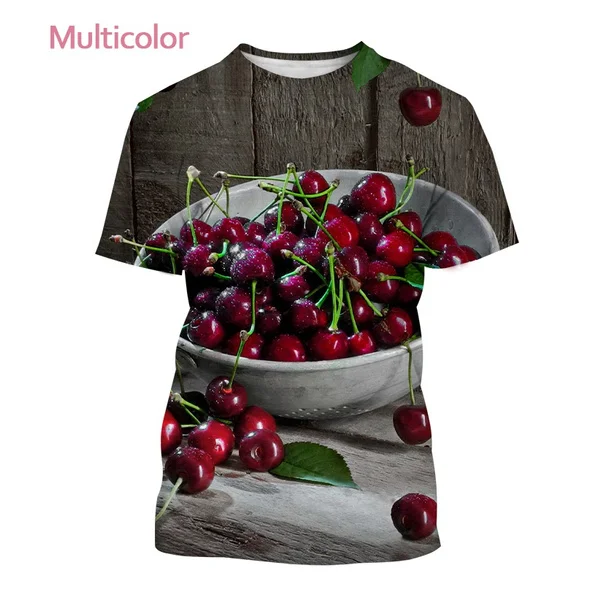 2023 Нова забавна ежедневни тениски с 3D-принтом Fruit Cherry, унисекс, модна тениска в стил Харадзюку2