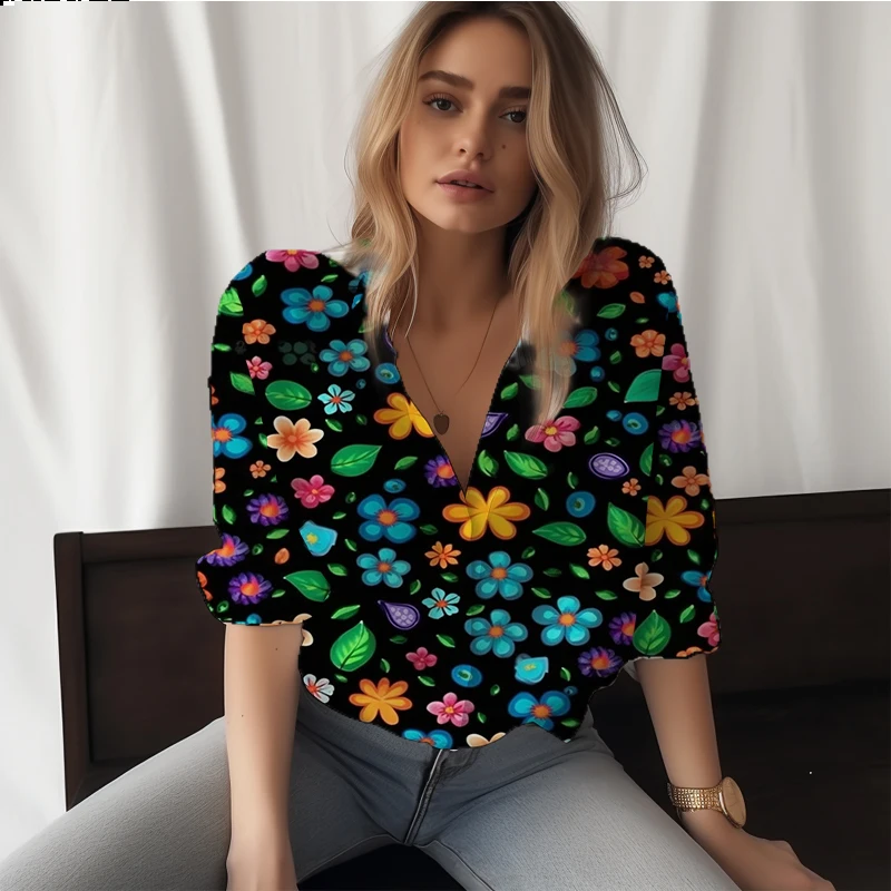 Лятна нова дамска риза с цветни флорални 3D принтом, женска риза в разговорния стил, на женската риза, модна тенденция, благородна женска риза2