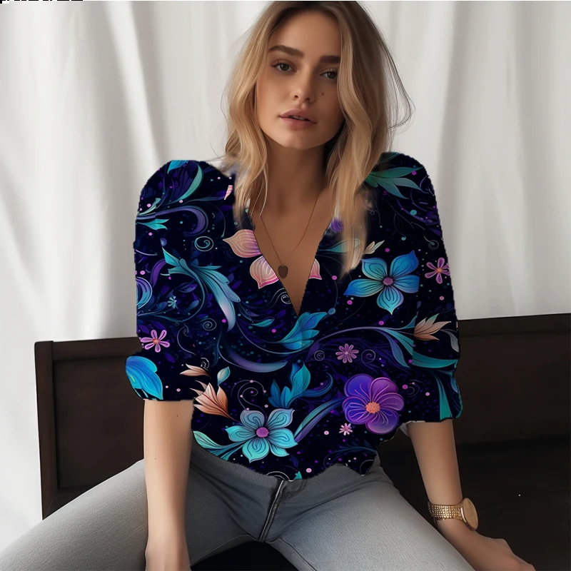 Лятна нова дамска риза с цветни флорални 3D принтом, женска риза в разговорния стил, на женската риза, модна тенденция, благородна женска риза4