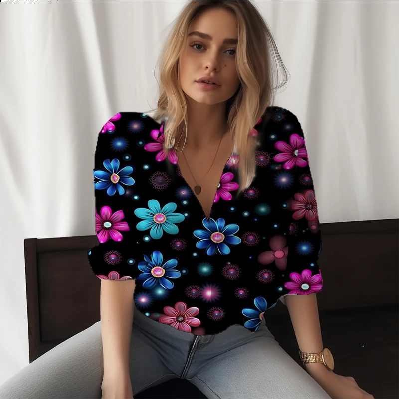 Лятна нова дамска риза с цветни флорални 3D принтом, женска риза в разговорния стил, на женската риза, модна тенденция, благородна женска риза5
