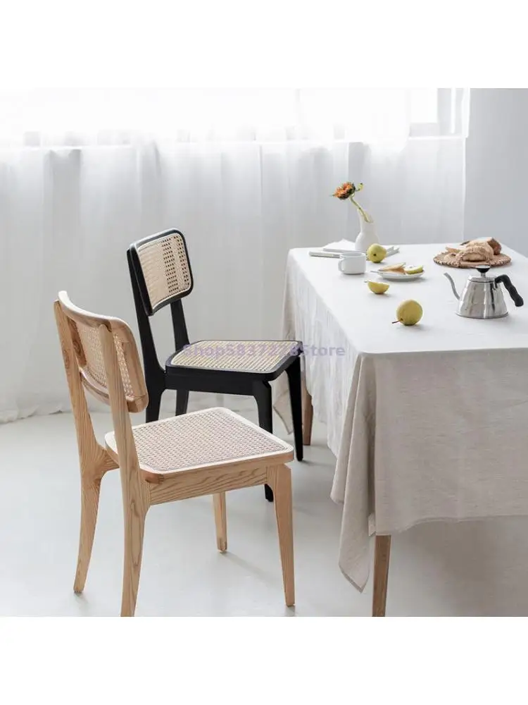 Ins Средновековен маса за хранене, стол от ратан е в скандинавски стил за дневната, ресторант1