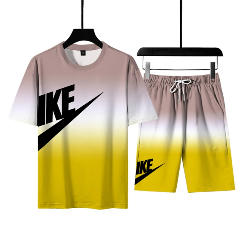 Лятна мъжки облекла за бягане, е дишаща спортен комплект от две части с быстросохнущей тениска и къси панталонки3