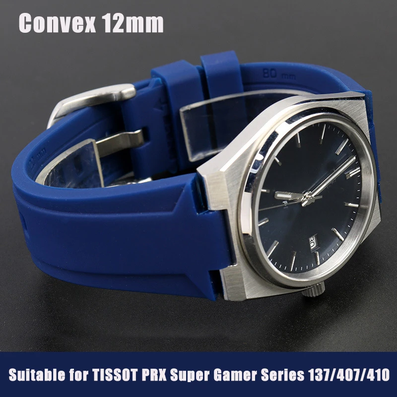 Подходящ за TISS0T PRX серия Super Gamer 137/407/410 Силикон каишка за часовник Водоустойчив спортни гривни за часовници заместват гривни0