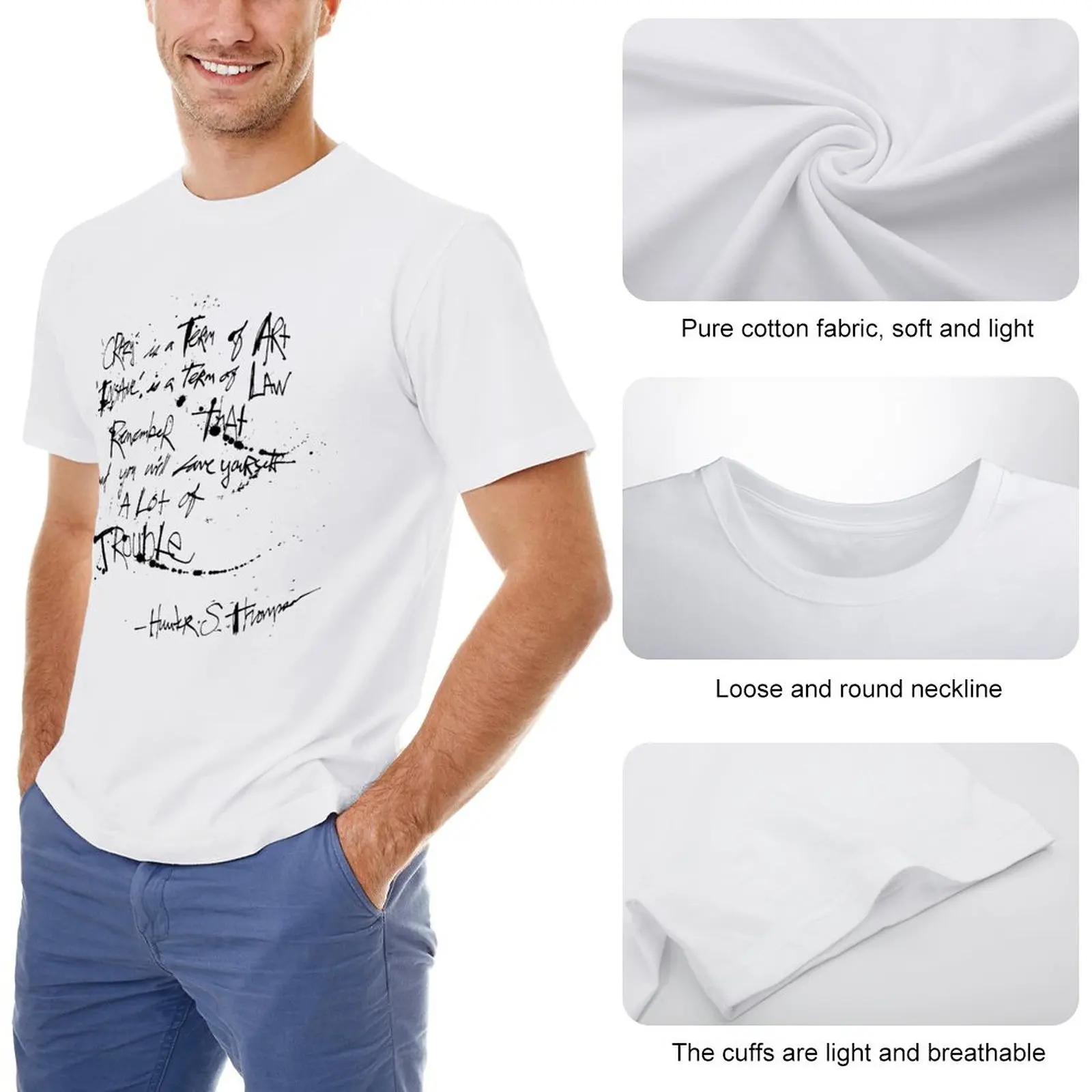 Хънтър С. Томпсън: Луд - това е художествена цитат тениска с домашен любимец принтом за момчета, дрехи в стил на kawai, мъжки тениски1