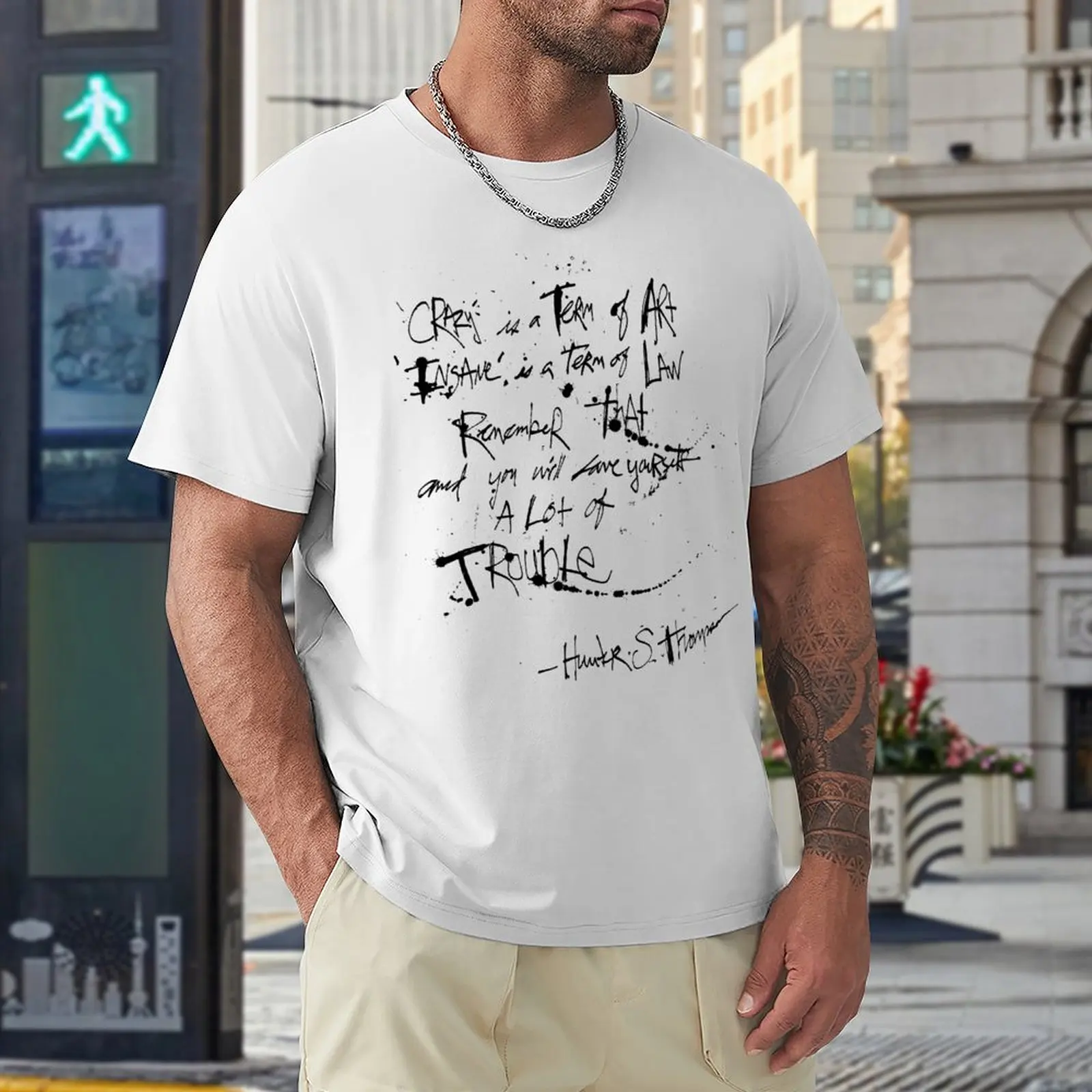 Хънтър С. Томпсън: Луд - това е художествена цитат тениска с домашен любимец принтом за момчета, дрехи в стил на kawai, мъжки тениски4