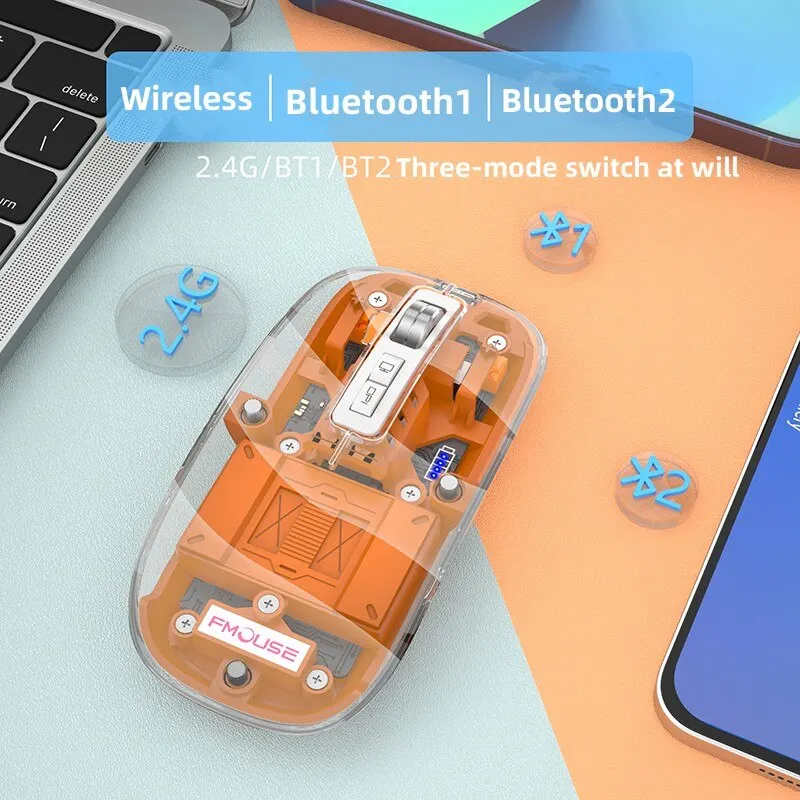 M133 Прозрачна Магнитна мишка с тройно режим на 2,4 G Bluetooth Съвместима Безжична Акумулаторна Подходящ за компютърни игри и Оффик1
