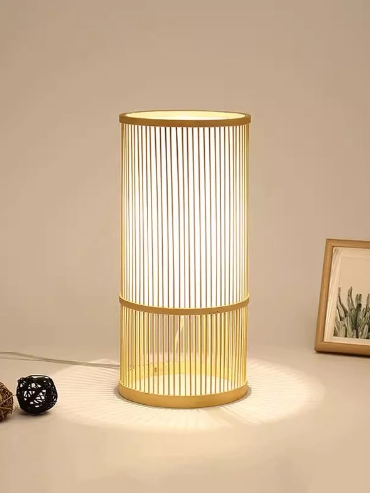 Нова Настолна лампа от бамбуково тъкане в китайски Стил, Творческа обстановка Спални от ратан, ръчно изработени, Нощно шкафче E27, Настолна лампа1