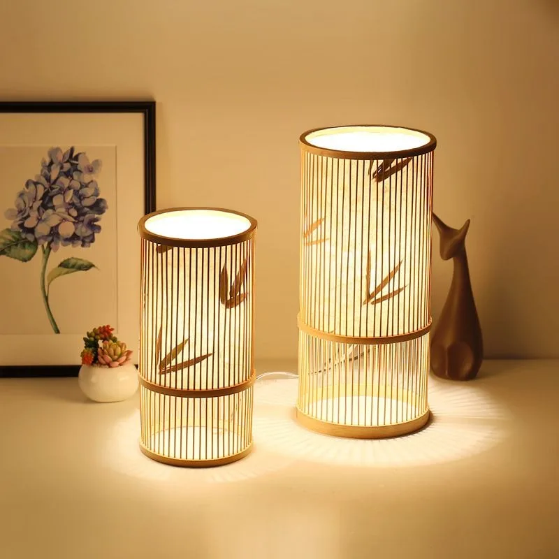Нова Настолна лампа от бамбуково тъкане в китайски Стил, Творческа обстановка Спални от ратан, ръчно изработени, Нощно шкафче E27, Настолна лампа4