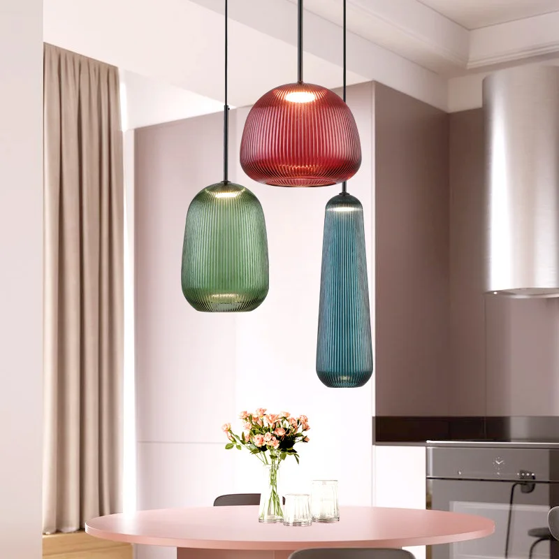 Проста led стъклена подвесная лампа Зелен Червен Окачен лампа за Спални трапезария Кухня на Домашен интериор Hanglamp Indoor Lighitng1