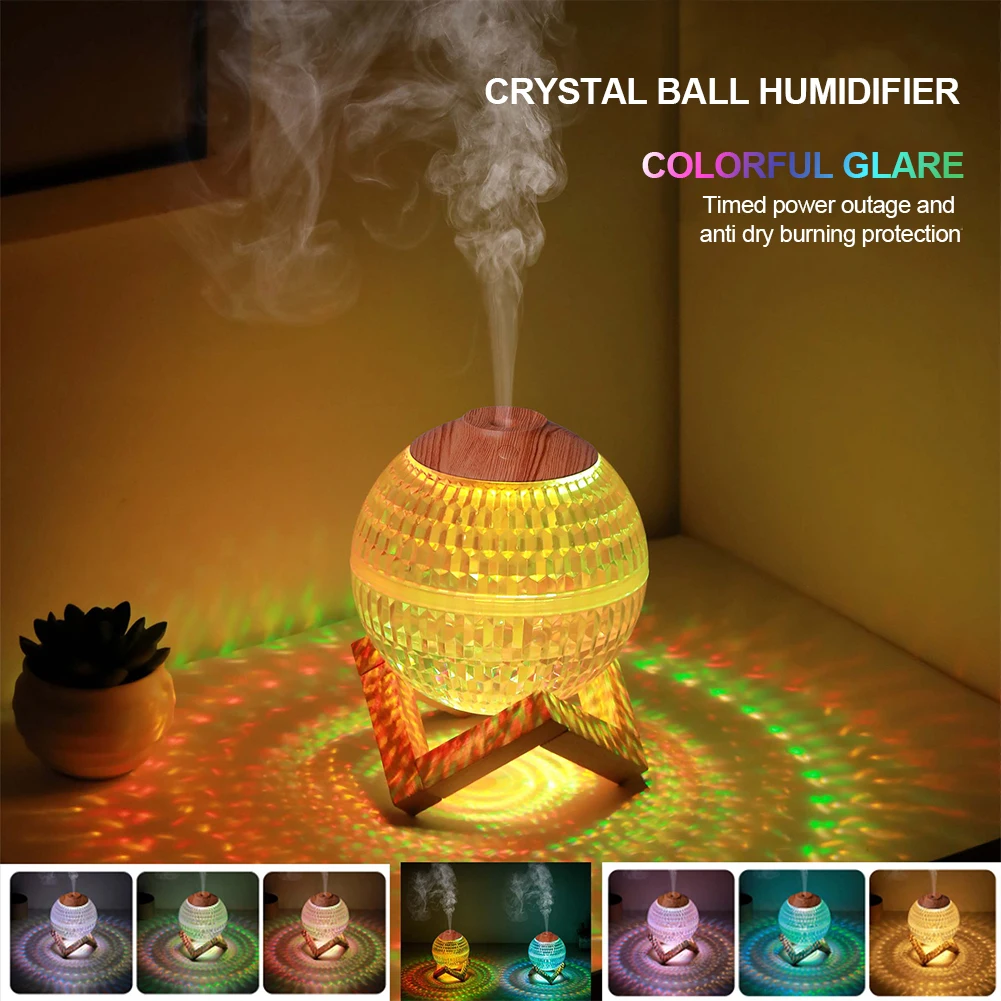 Кристална топка Преносим Овлажнител на въздуха 350 мл Резервоар за вода с цветно нощно осветление на Домакински овлажнител на въздуха за спалня/детска/офис1
