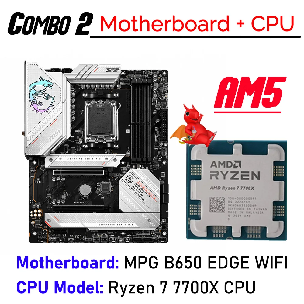 Дънната платка на AMD B650 MSI MPG B650 EDGE, WIFI с жак AM5 Combo 7700X Памет DDR5 6000 Mhz 32 GB дънна Платка на AMD B650 Подходящ за ах италиански хляб! r7 7700X AM51