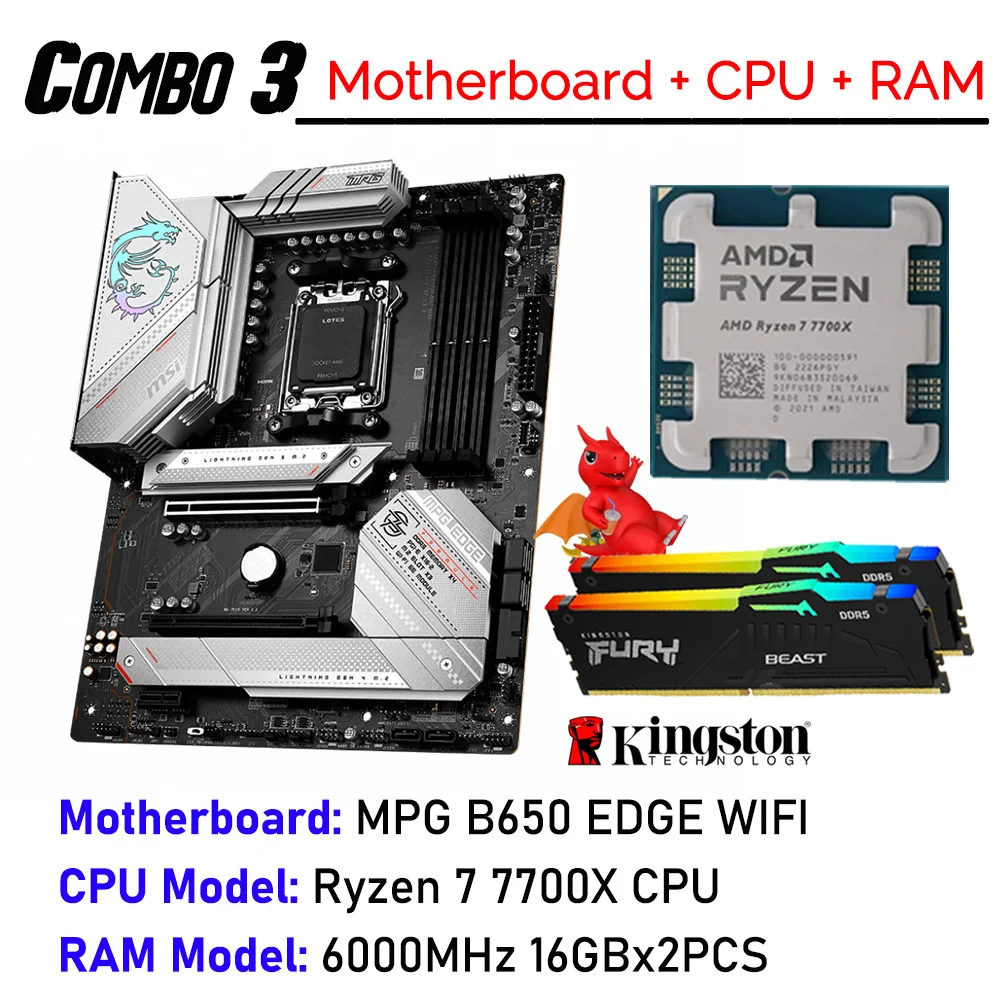 Дънната платка на AMD B650 MSI MPG B650 EDGE, WIFI с жак AM5 Combo 7700X Памет DDR5 6000 Mhz 32 GB дънна Платка на AMD B650 Подходящ за ах италиански хляб! r7 7700X AM52