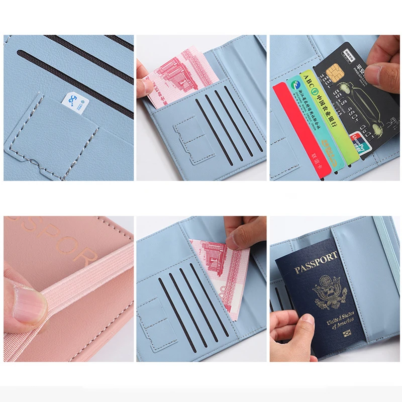 RFID корици за паспорти, защита за паспорт, мултифункционален водоустойчив портфейл за кредитни идентификация на притежателя на бизнес документи, пътен аксесоар3