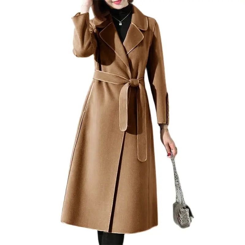 Вълна палто, Есенно-зимния Ново Двустранно кашемировое палто, Женствена Вълна палто с Колан в стил Хепбърн, Модни Корейската Вълна яке2