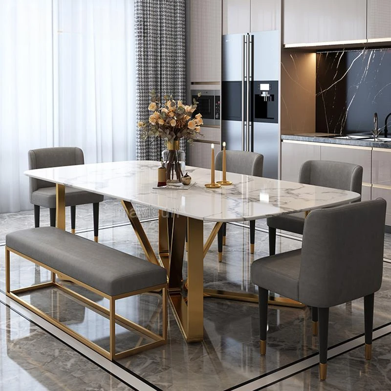 Стоманена Лека Луксозна мебел маса за Хранене със скандинавски минималистичном дизайн, Висококачествени мебели от златист мрамор, Mesas De Centro Para Salon3