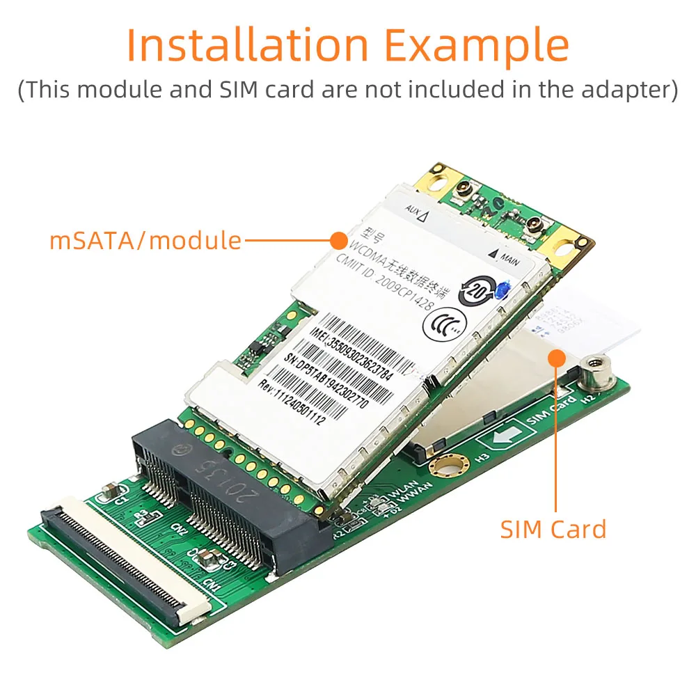 Гъвкав удължителен кабел Mini PCI-E за Mini PCIE/mSATA, кабел за връзка с гнездо за SIM-карти, Скоба за модул WIFI/WWAN/WLAN за SSD-памет mSATA2