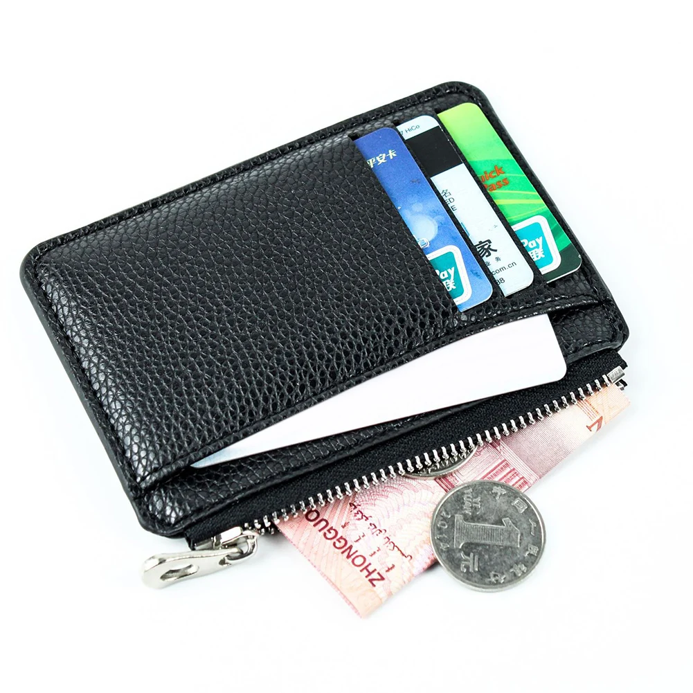 Мъжки портфейл обикновен канава ПУ с цип държач за карти, мини-портфейл за монети1