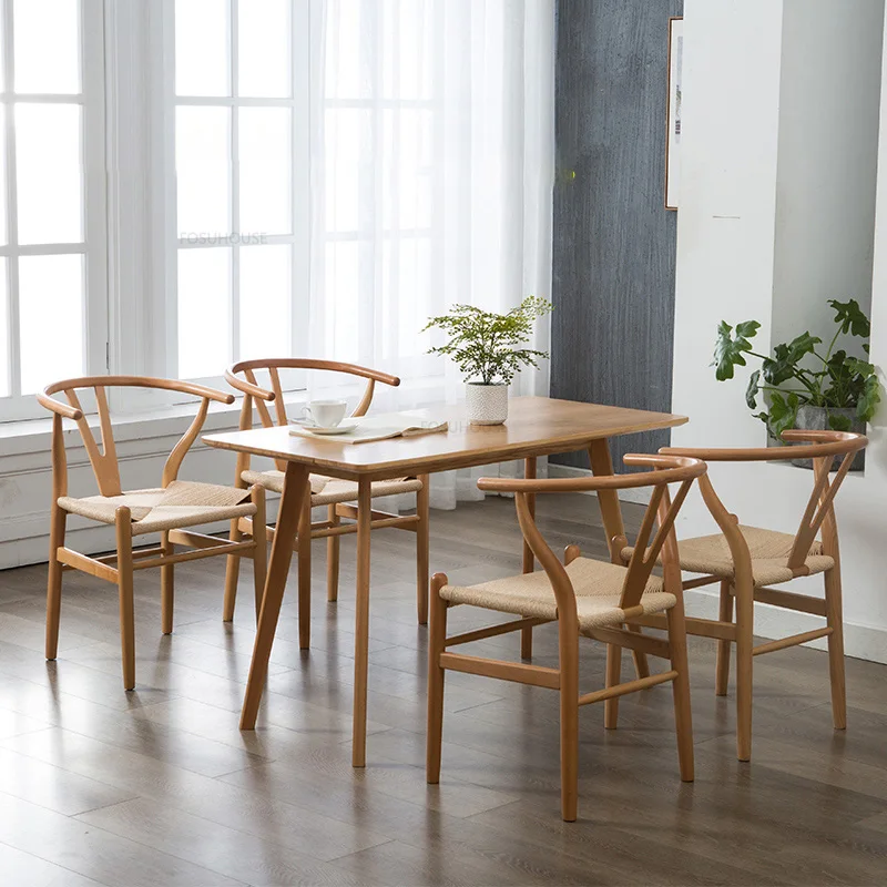 Трапезни столове от масивно дърво в скандинавски стил, Модерна маса за хранене, стол с обикновен стол за кухня, мебели за дома, Дизайнерски столове за почивка на семейството3