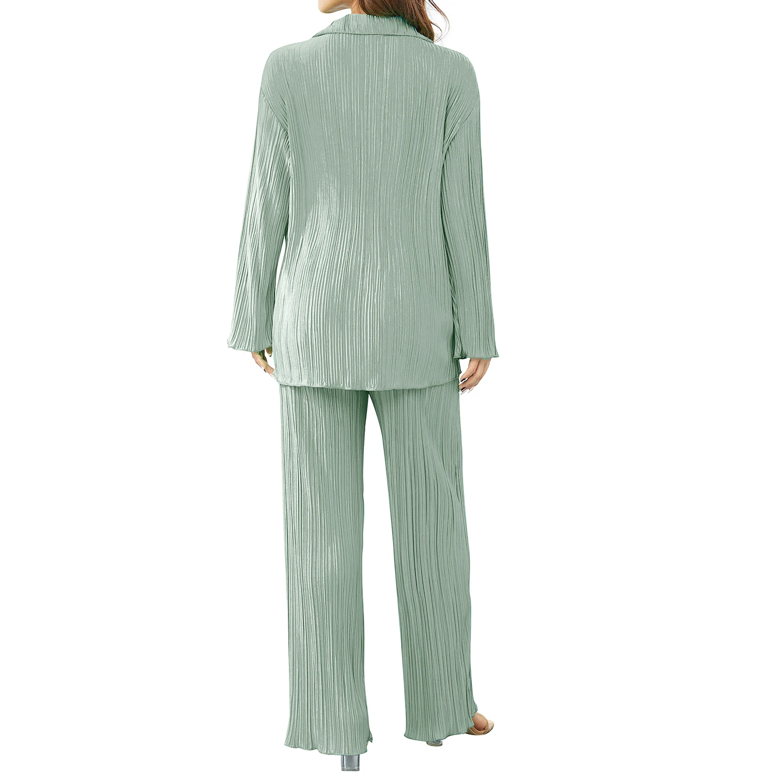 Дамски Ежедневни Текстурирани дрехи за почивка от две части, Обикновен женски Върховете на копчета с ревера, Свободни Панталони, Пижамные комплекти за почивка1