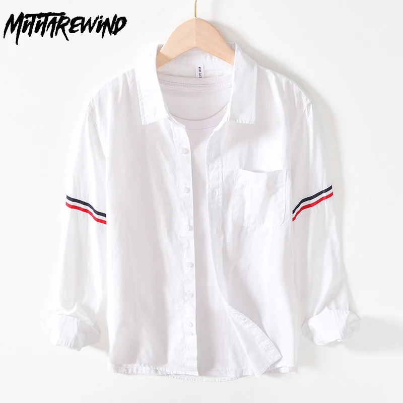 Мъжки ризи с дълги ръкави от чист памук в японски стил, свободна благородна риза с копчета, всеки ден универсални капаци, дизайнерска риза0
