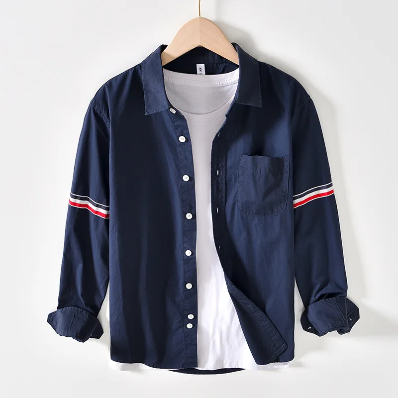 Мъжки ризи с дълги ръкави от чист памук в японски стил, свободна благородна риза с копчета, всеки ден универсални капаци, дизайнерска риза2