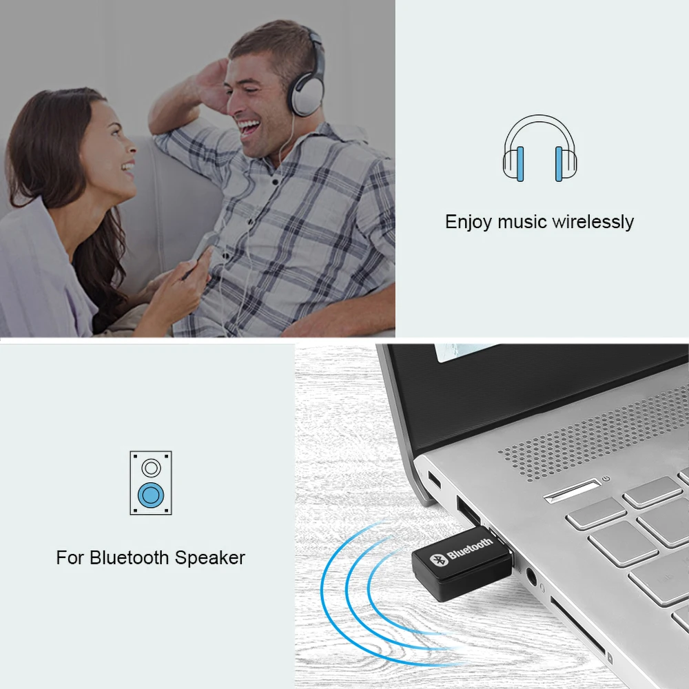Авто аудиопередатчик Bluetooth 5.0, USB, Безжичен аудиопередатчик, Стерео музика, Bluetooth адаптер за преносим компютър2