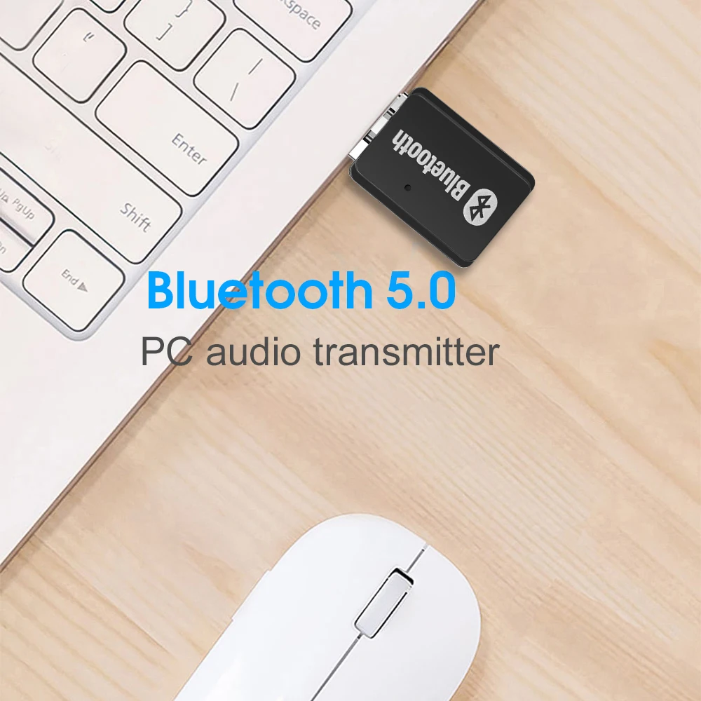 Авто аудиопередатчик Bluetooth 5.0, USB, Безжичен аудиопередатчик, Стерео музика, Bluetooth адаптер за преносим компютър4