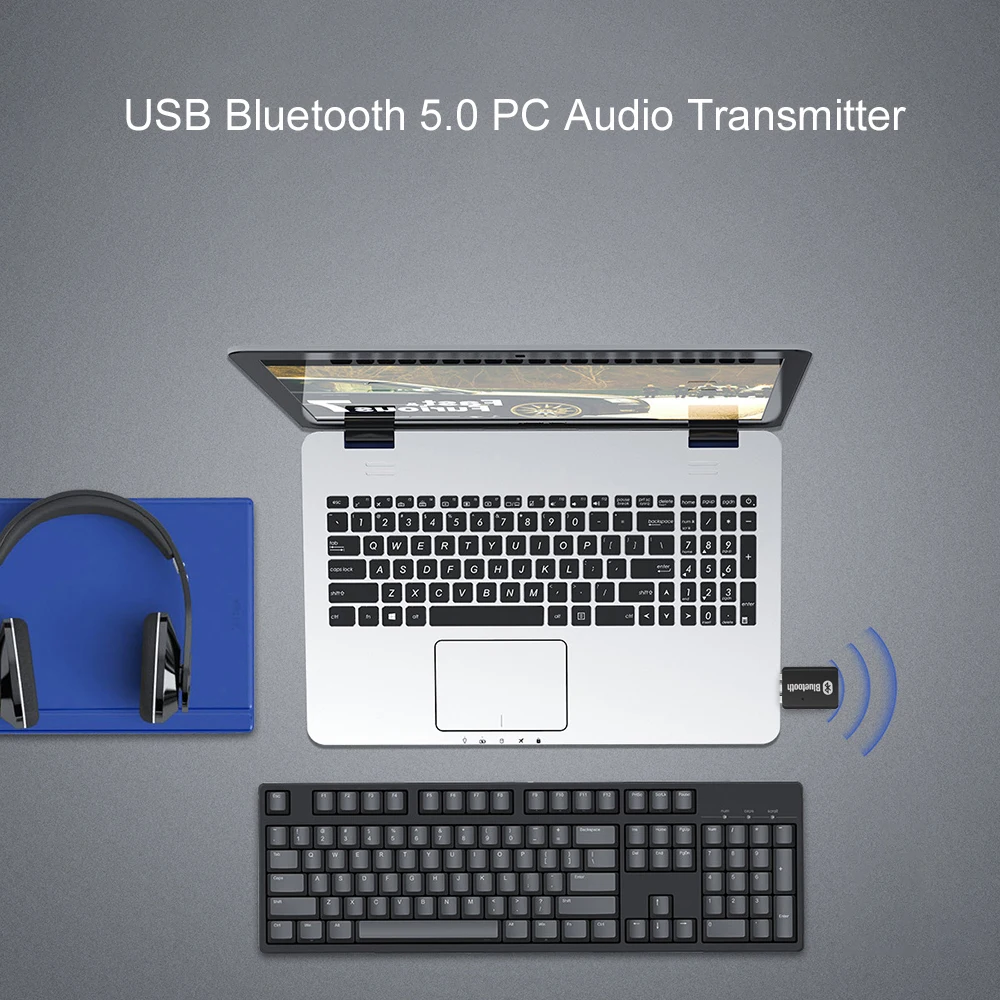 Авто аудиопередатчик Bluetooth 5.0, USB, Безжичен аудиопередатчик, Стерео музика, Bluetooth адаптер за преносим компютър5