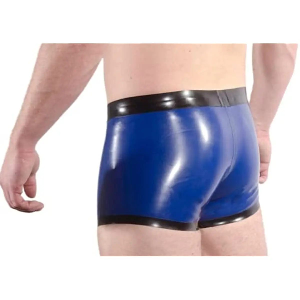 Мъжки къси панталони-боксерки от латекс, ръчно изработени, синьо с черно покритие за мъже0
