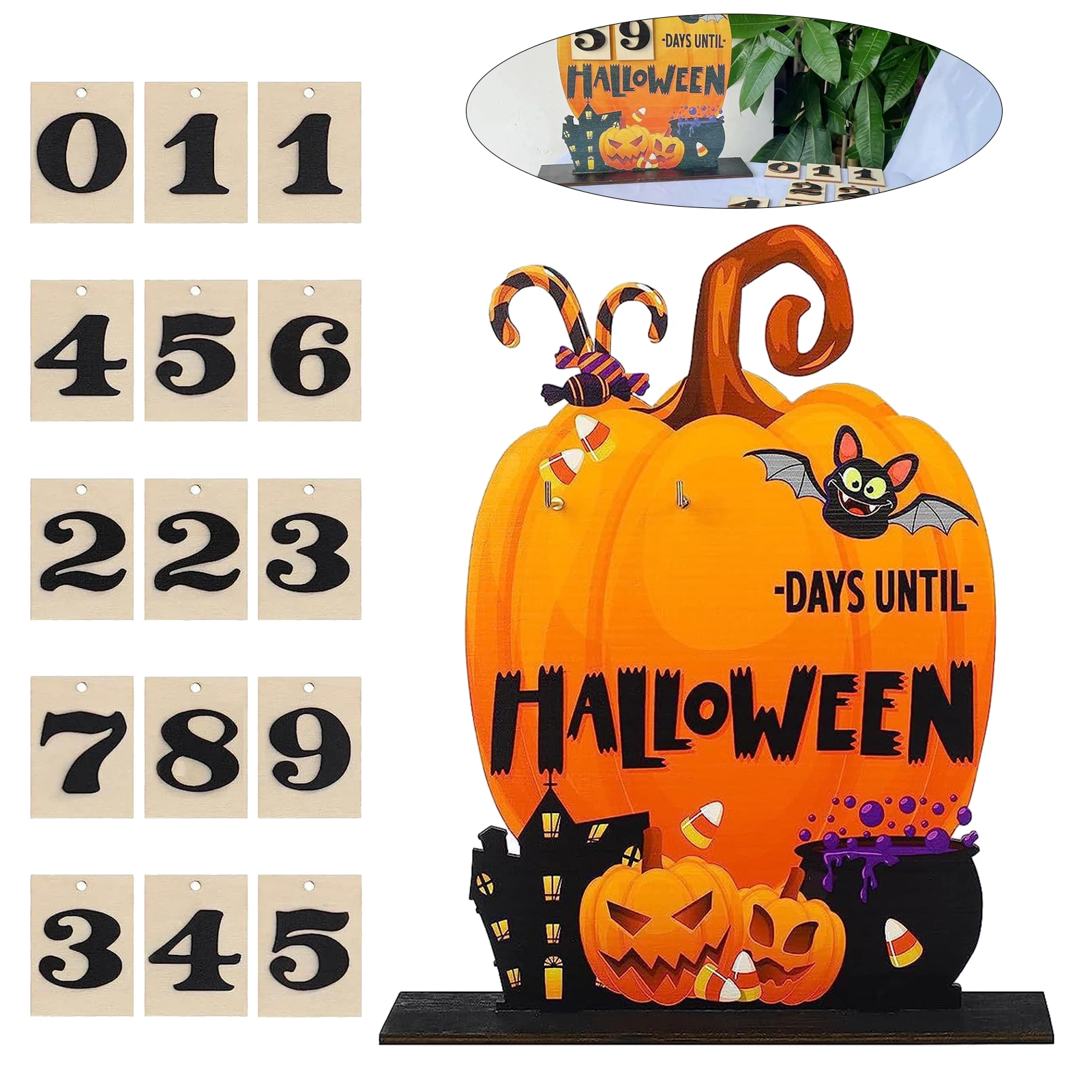 Выцветающая тиква, подарък за Хелоуин, Адвент-календар, Сладък масичка, в класната стая, Детска, училищна и начална вратата с 15 дървени цифри2