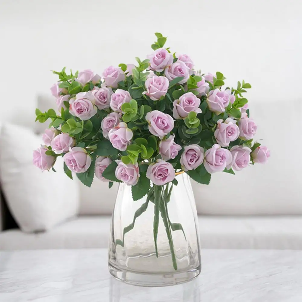 1 Букет, красив, устойчив към цъфтежа на Изкуствени цветя, роза, зелени листа, подпори за фотосесия, Изкуствен Евкалипт, рози цвете от изкуствена коприна1