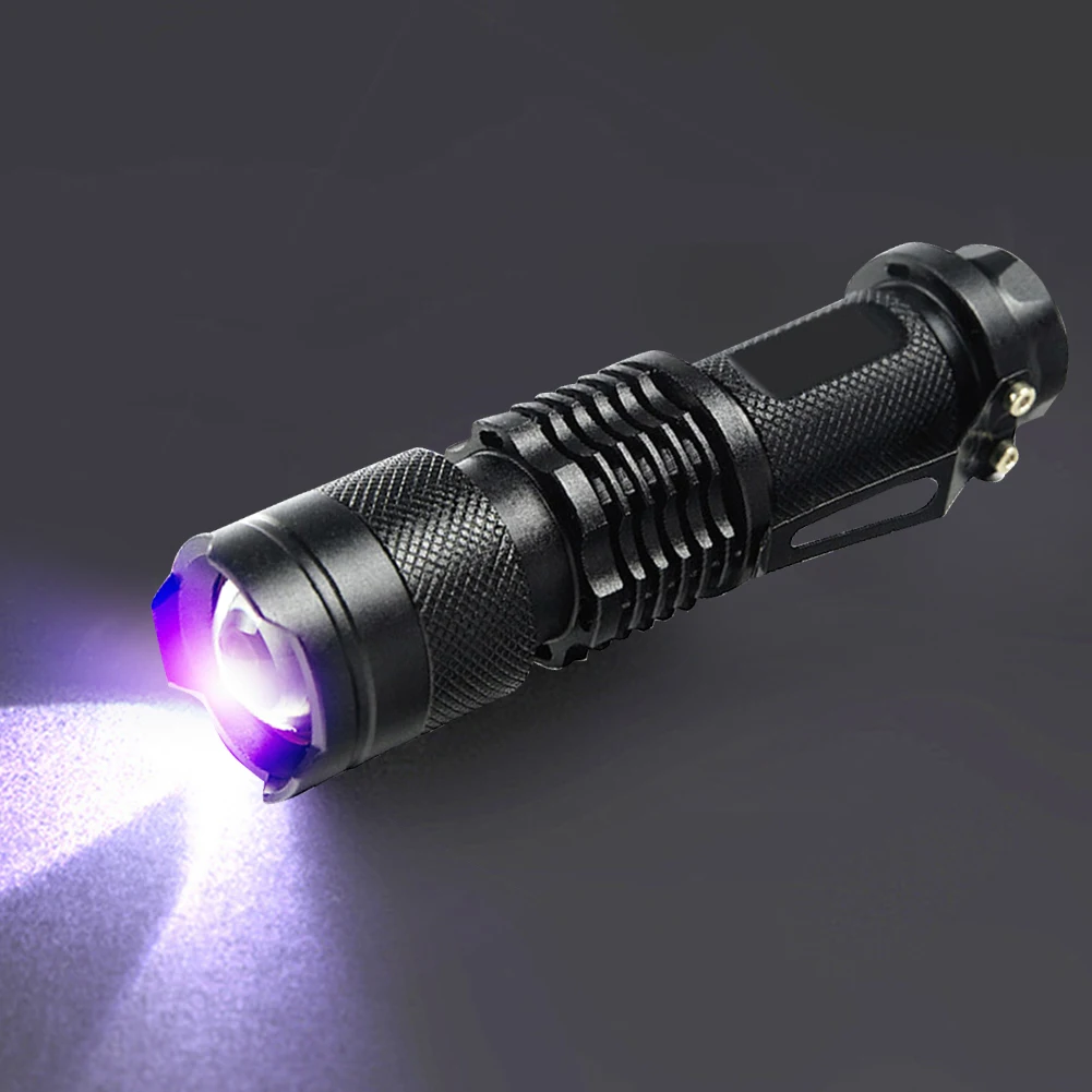 365нм/395нм Ултравиолетово фенерче, което работи на батерии, виолетова светлина за проверка на пари, детектор на петна от урина на домашни любимци, led UV фенерче1