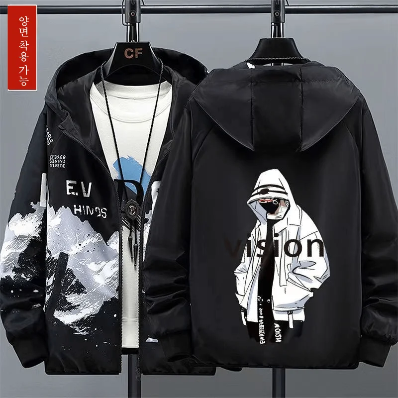 Корейската мода Y2k, Мъжки Ежедневни Свободна Реколта яке с дълъг ръкав, Пролет-есен палто с качулка 2023, Мъжки ветровка, основни палто, топ2