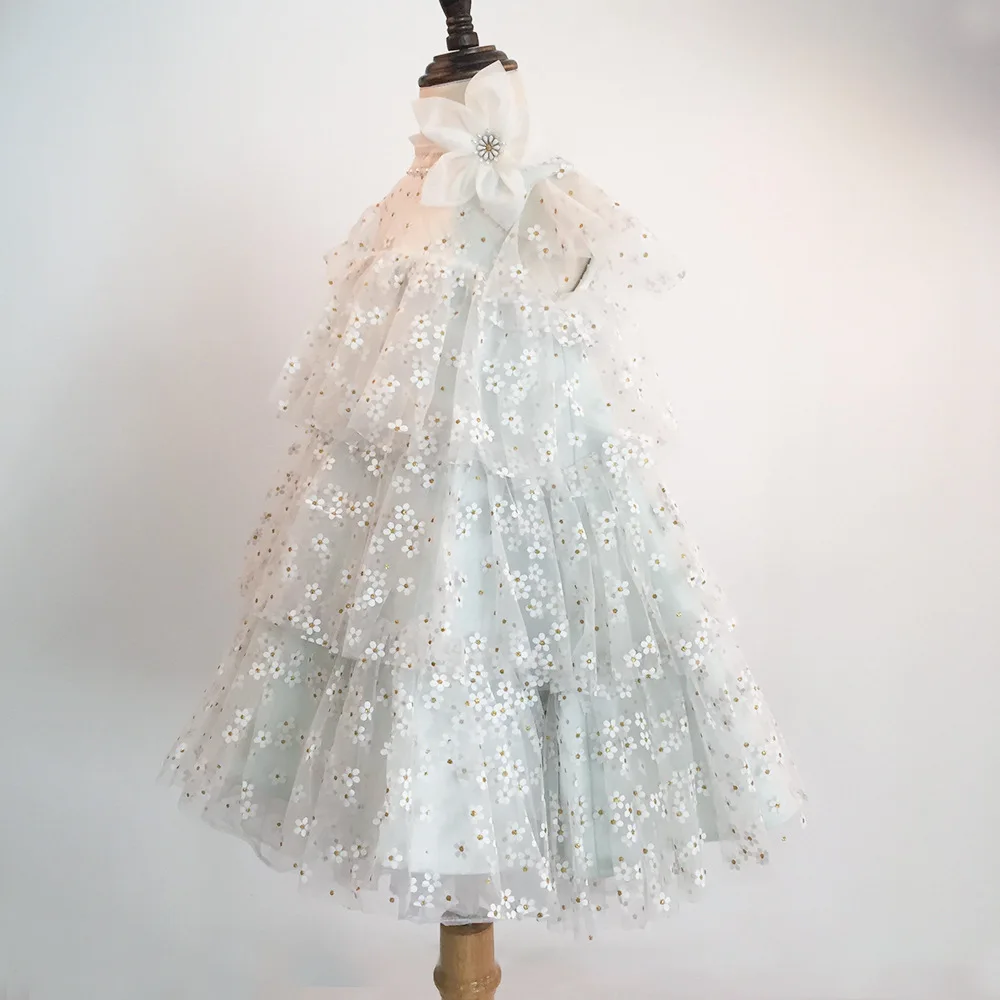 Нова рокля за момичета, Пролетно-лятна Бебешка рокля на Принцеса с фрагменти на цветенце, Модерно рокля за торта за рожден ден, рокля1
