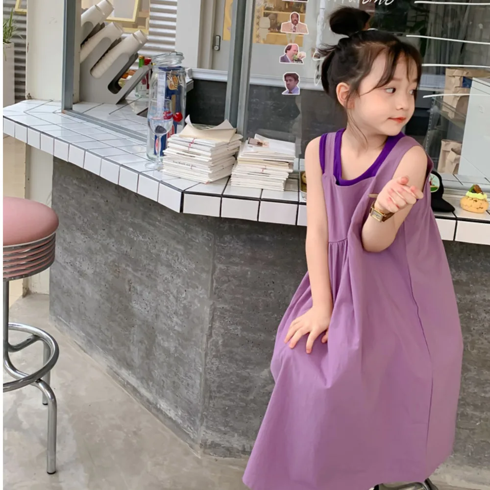 Лятна Детска пола, лилаво жилетка на подтяжках за момичета, Комплекти от прагове от две части3