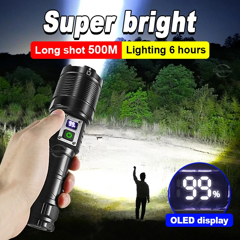 Супер Ярки led фенерче с висока мощност, мощна акумулаторна лампа, силна светлина, USB презареждане Type-c за нощуване на открито0